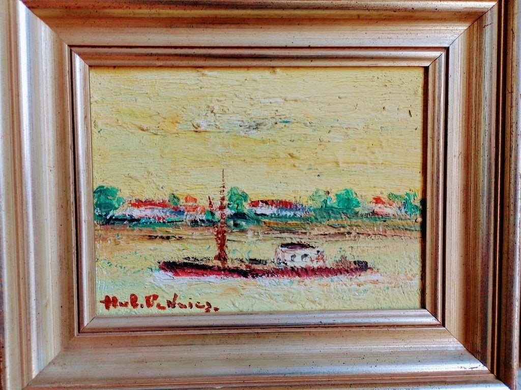Hubert de Vries  1899 - 1979  Binnenvaartschip Schelde, Antiquités & Art, Art | Peinture | Classique, Envoi