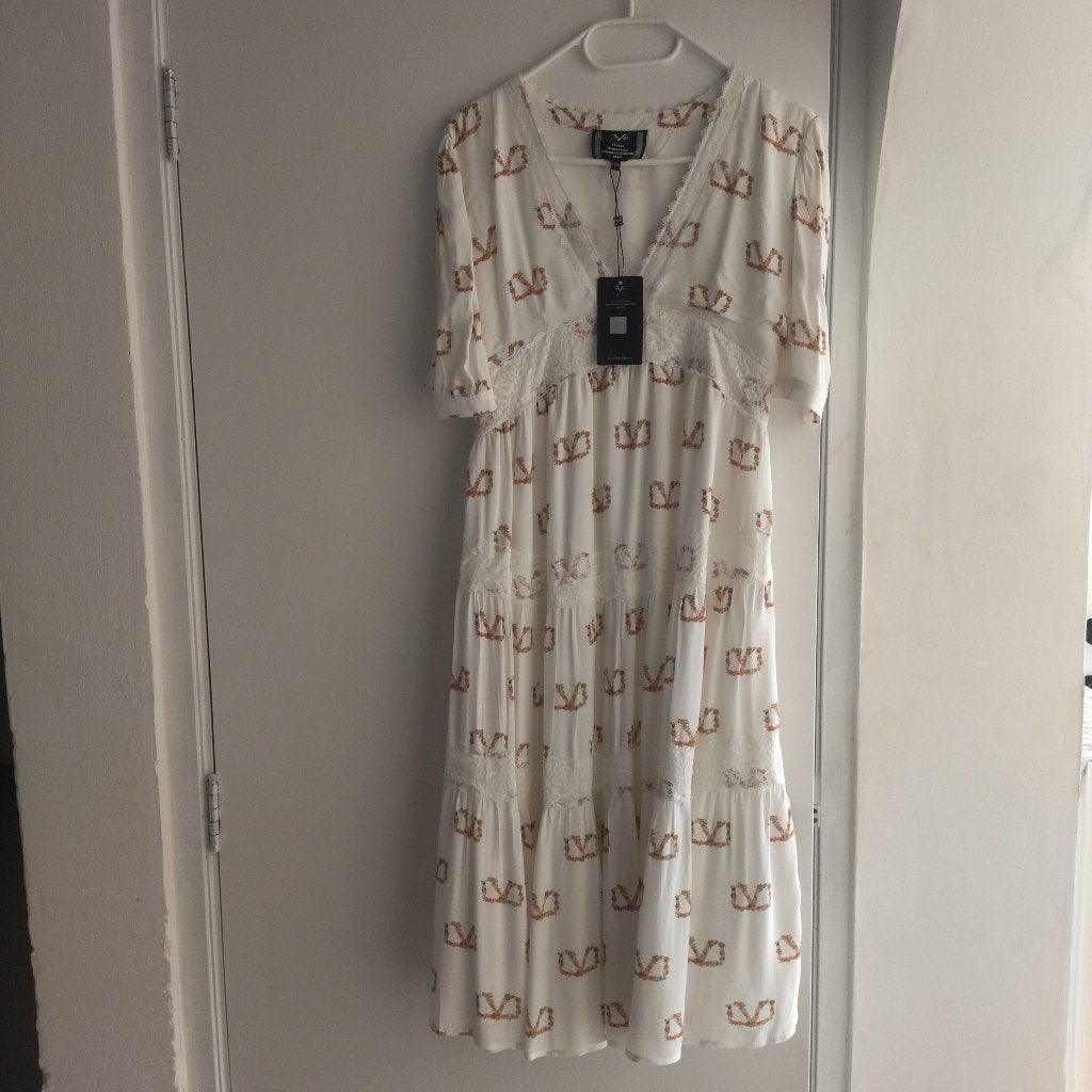 15 euro - Nieuwe zomerjurk 19v69 by Versace -  XS/34/6, Kleding | Dames, Jurken, Beige, Nieuw, Ophalen of Verzenden, Maat 34 (XS) of kleiner