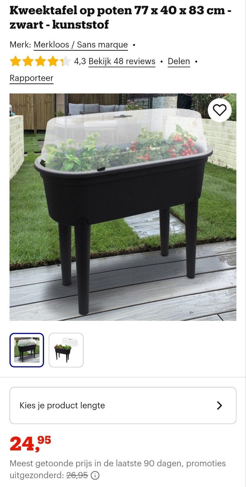 3 kweektafels met deksel 77x40x83 cm, Tuin en Terras, Kweekspullen, Kweektafel, Ophalen