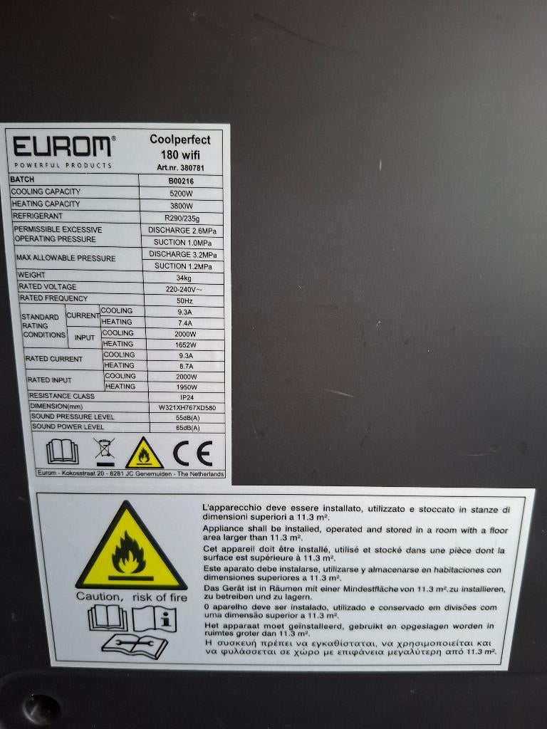 Airco eurom te koop, Ophalen, 3 snelheden of meer, Afstandsbediening, Gebruikt