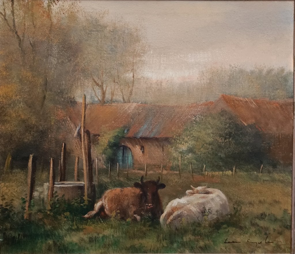Léon Engelen (1943): Rustend Vee (O/D, 88 x 78 cm), Ophalen of Verzenden, Gesigneerd, Dieren