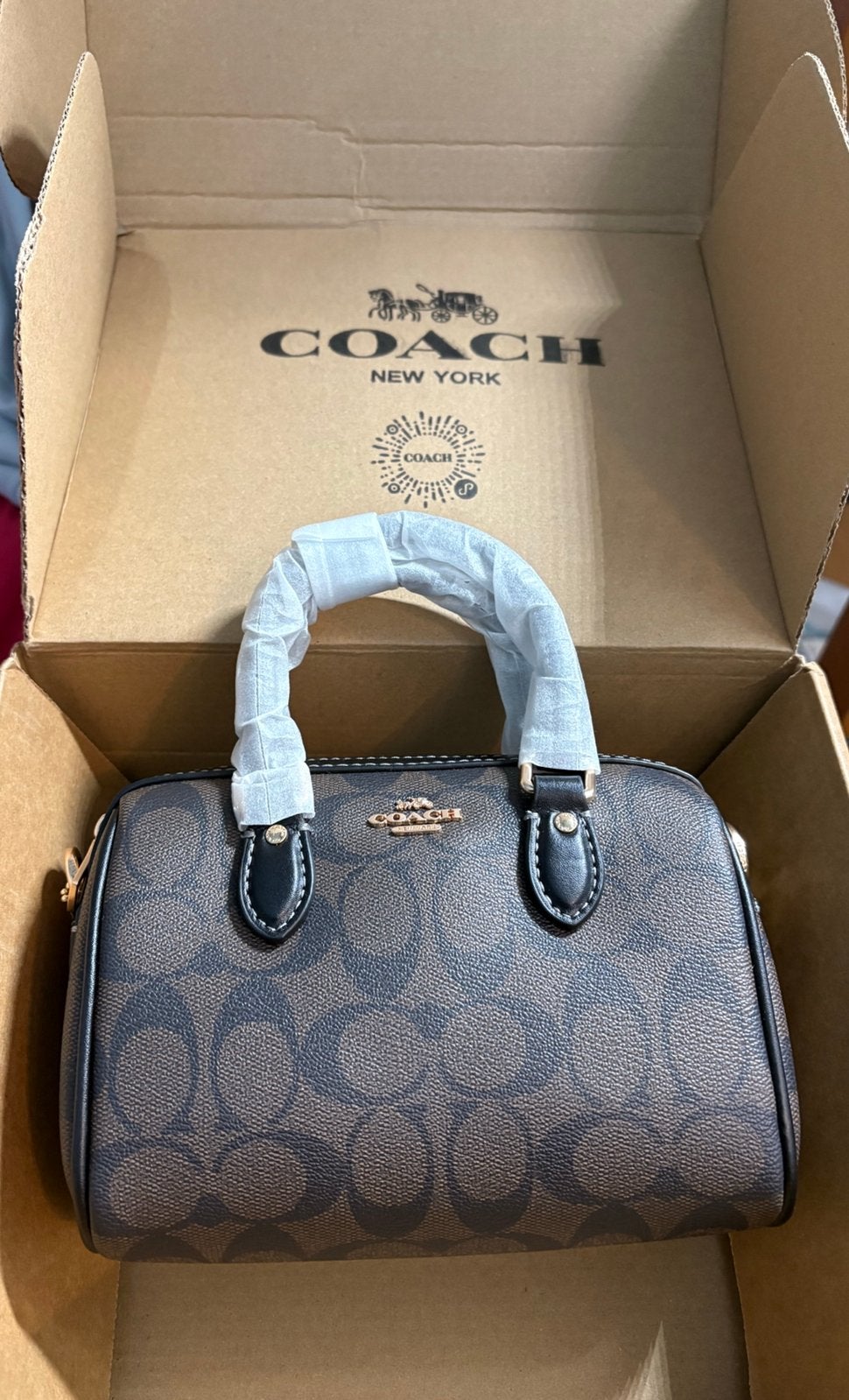Sac à main Coach Mini Boston Marron Monogramme, Enlèvement ou Envoi, Comme neuf, Brun, Sac à main
