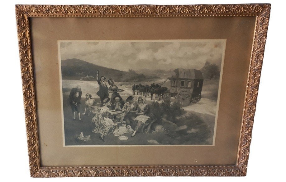 Gravure d'Alonso Perez., Enlèvement, Gravure, Signé