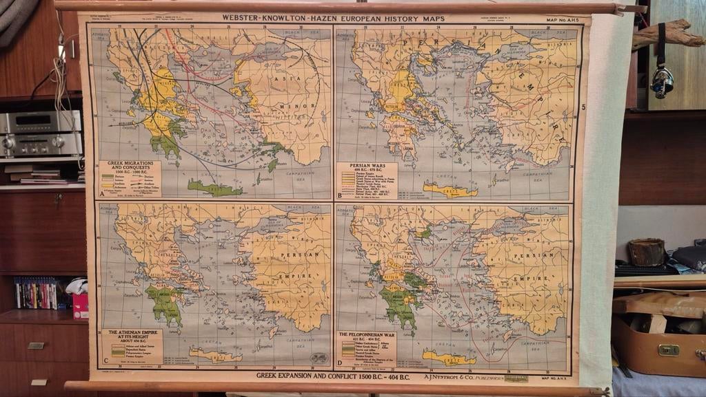 Grote vintage schoolkaart Oud Griekenland – historische wand, Ophalen of Verzenden