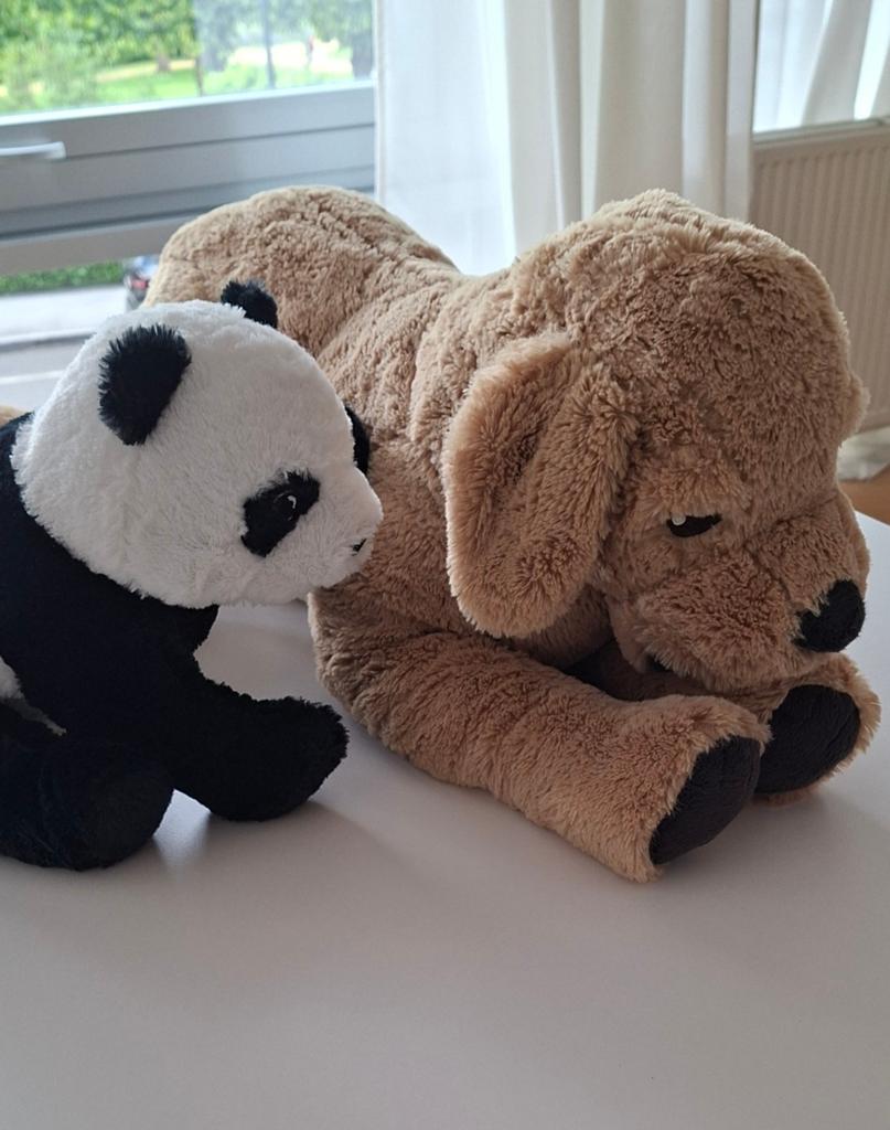 Peluches IKEA: chien GOSIG GOLDEN et panda KRAMIG, Neuf, IKEA, Chien, Lavable