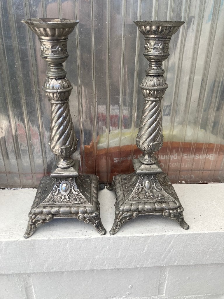 Paire de vieux chandeliers en argent, Antiquités & Art, Enlèvement ou Envoi