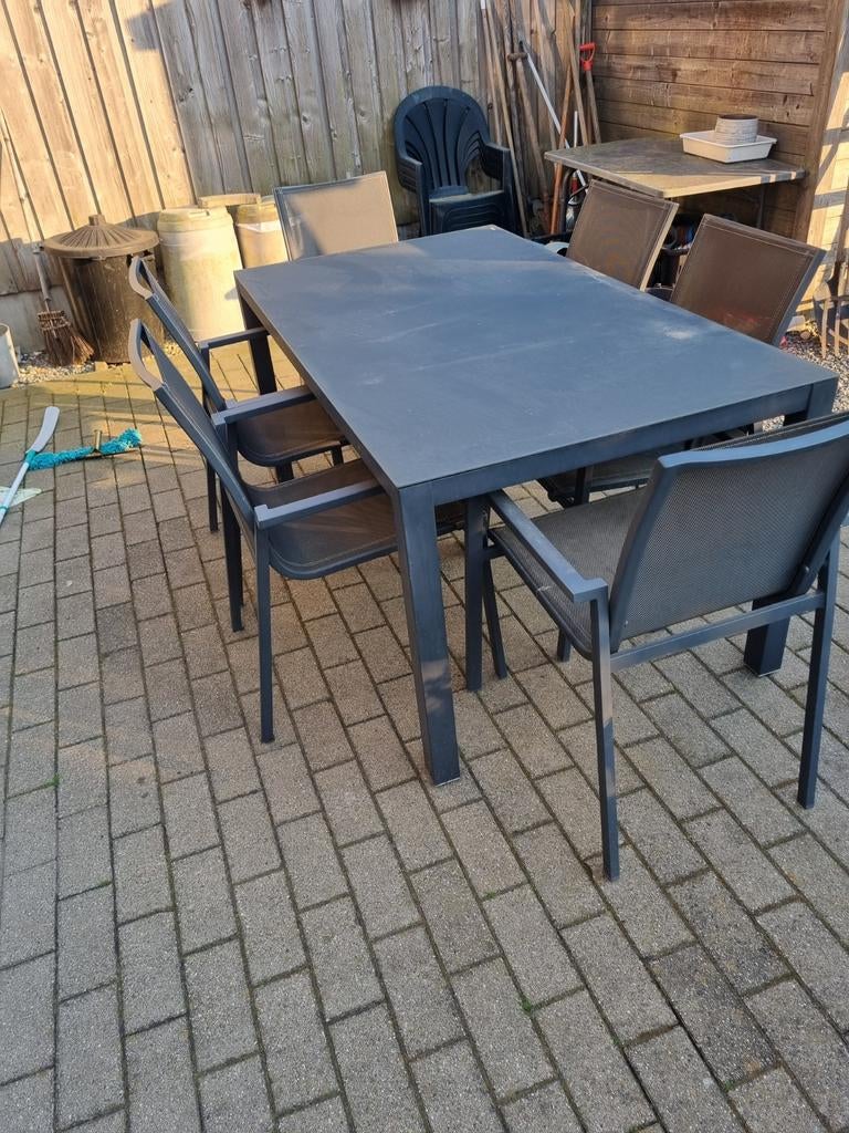 Aluminium tuinset, Tuin en Terras, Tuinsets en Loungesets, Gebruikt, Tuinset, Aluminium, 6 zitplaatsen, Eettafel, Stoel, Ophalen