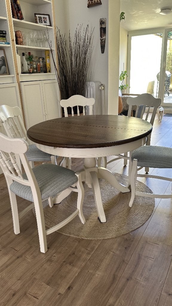 Table à manger extensible et 5 chaises, Maison & Meubles, 100 à 150 cm, Cinq personnes ou plus, Rond, 100 à 150 cm
