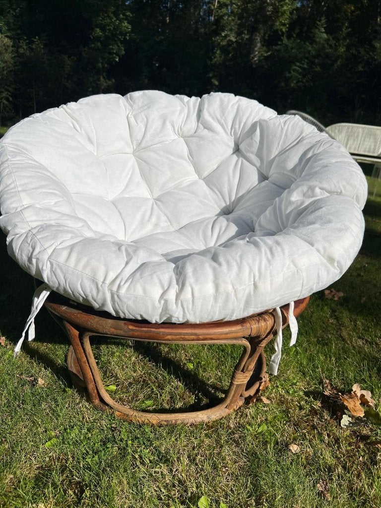 Rotan kinderfauteuil papasan met wit kussen, Ophalen, Zo goed als nieuw, Overige typen