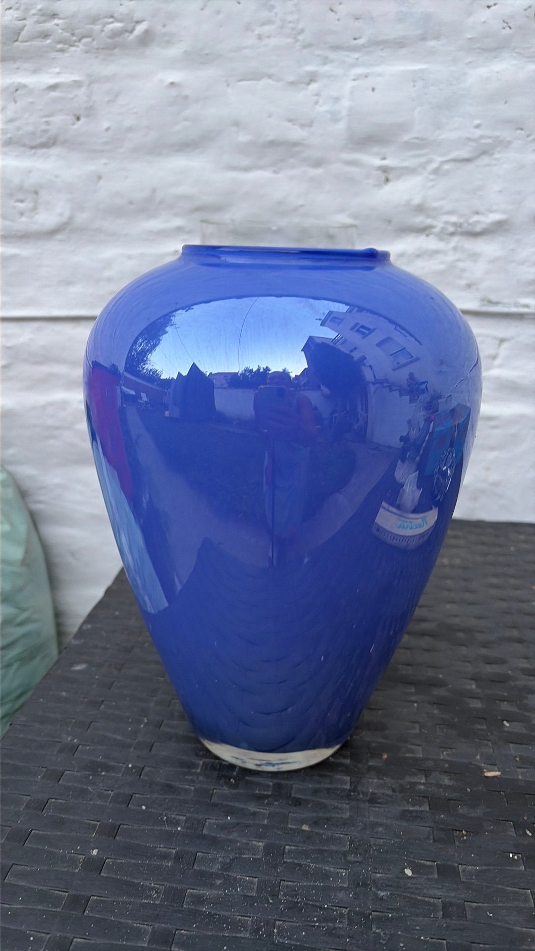 Vase boule bleu cobalt opalin 21cm - verre soufflé, Enlèvement, Comme neuf, Bleu, Verre