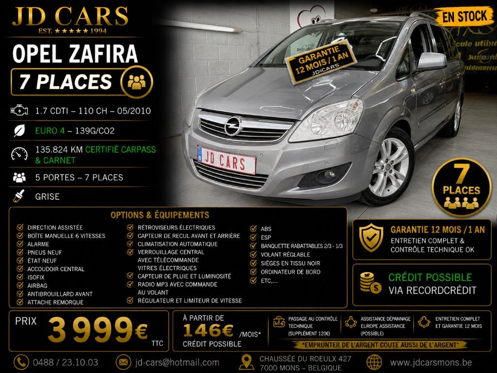 OPEL ZAFIRA 7 PLACES 1.7 CDTI ‼️GARANTIE 1 AN CTOK‼️, Argent ou Gris, Achat, 139 g/km, https://public.car-pass.be/vhr/32b3bc79-b7c3-440e-b517-4998635435ac