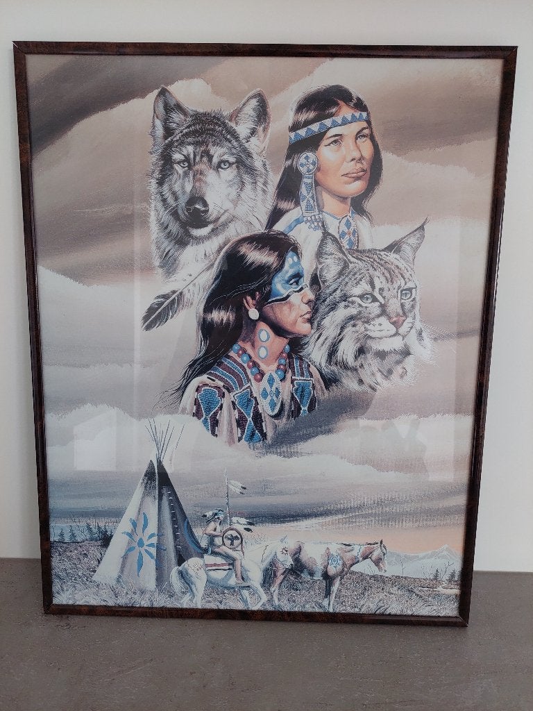 Ingekaderde poster Indianen, Verzamelen, Ophalen, Met lijst, Overige onderwerpen, Rechthoekig Staand