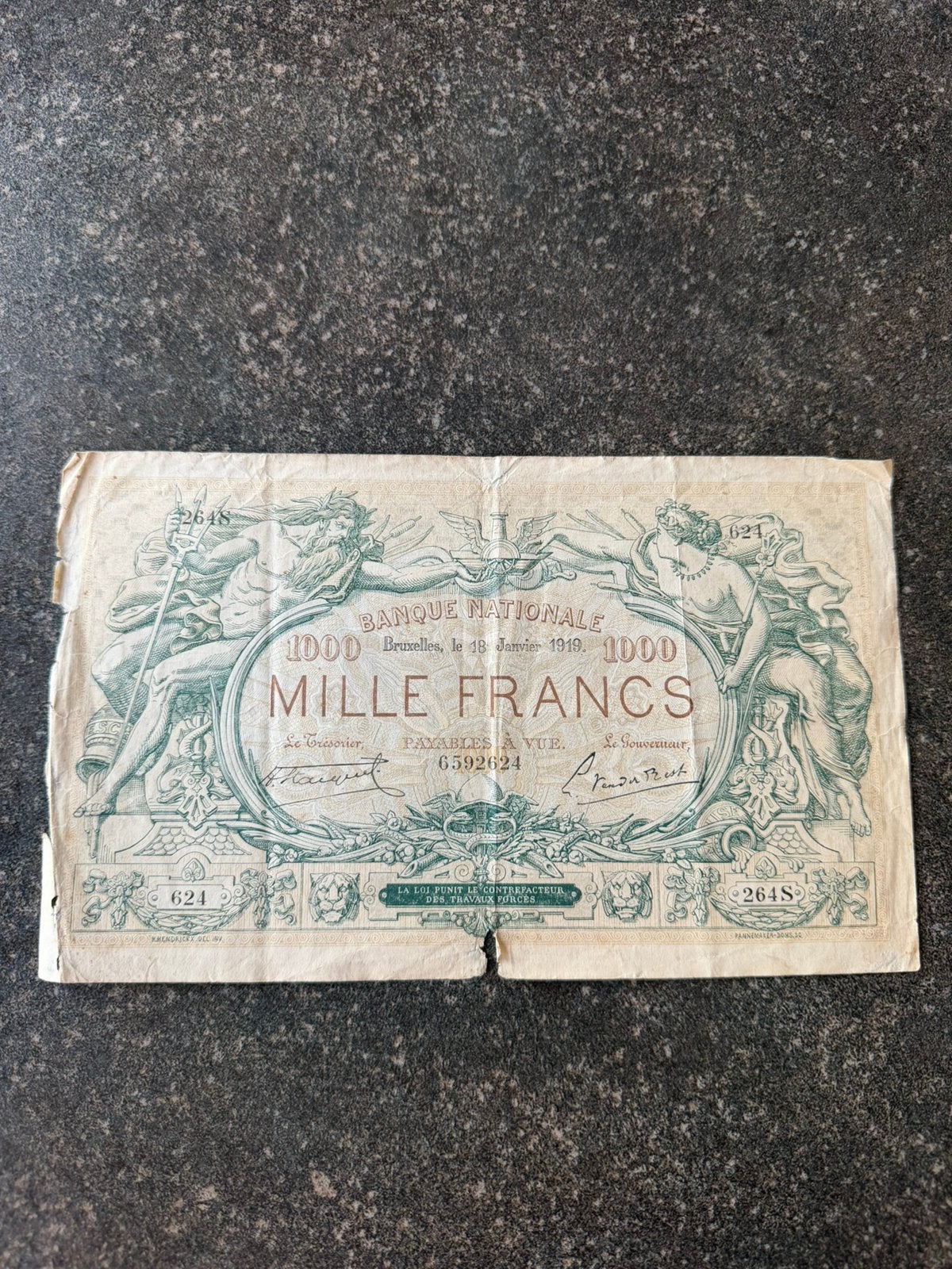 1000 francs 1919 belgie !, Postzegels en Munten, Bankbiljetten | België, Ophalen of Verzenden