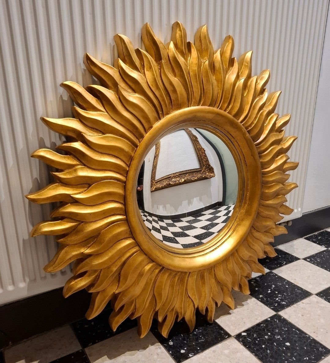 RARE-> Grand miroir soleil 88cm avec verre central convexe !, Antiquités & Art, Antiquités | Miroirs, Enlèvement