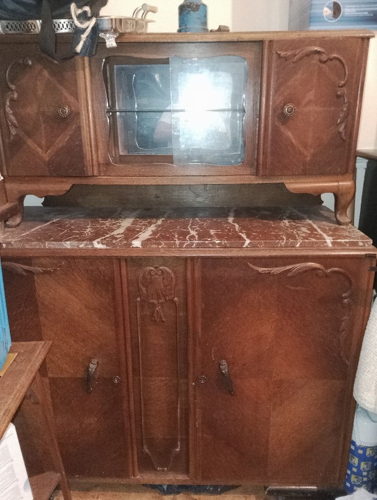 ARMOIRE VITRINE CHENE  AVEC MARBRE ROSE, 25 à 50 cm, 100 à 150 cm, Enlèvement, Utilisé