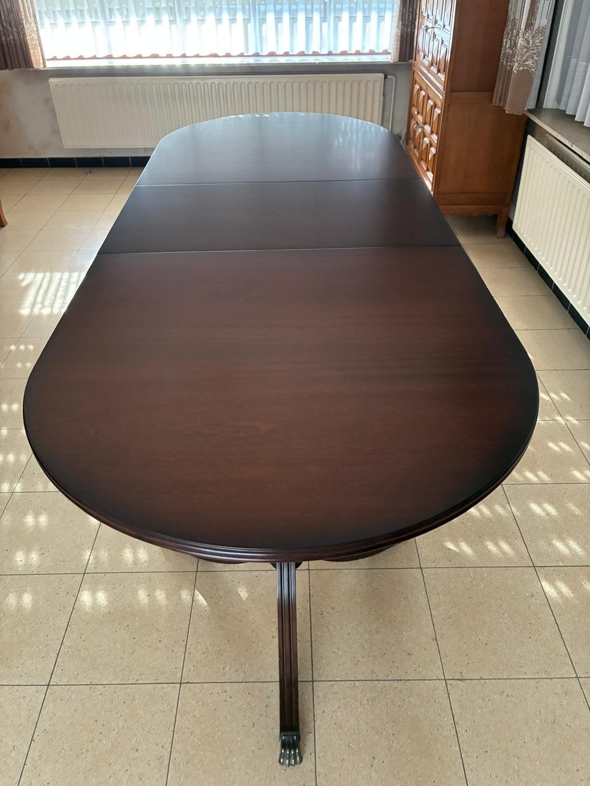 Ovalen eettafel donkerbruin 8 personen, Huis en Inrichting, Ophalen, Gebruikt, 200 cm of meer, 50 tot 100 cm