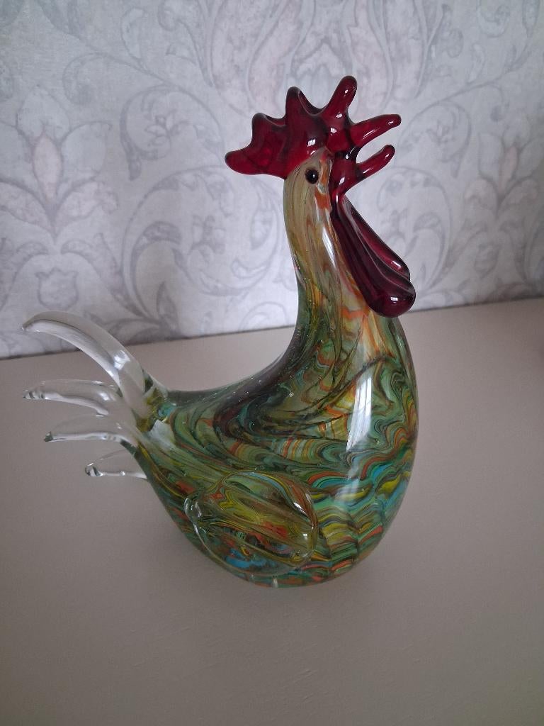 Haan van glas multikleuren mondgeblazen, Antiek en Kunst, Ophalen