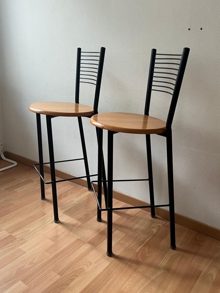 Set van 4 houten zwart metalen retro barkrukken, Ophalen