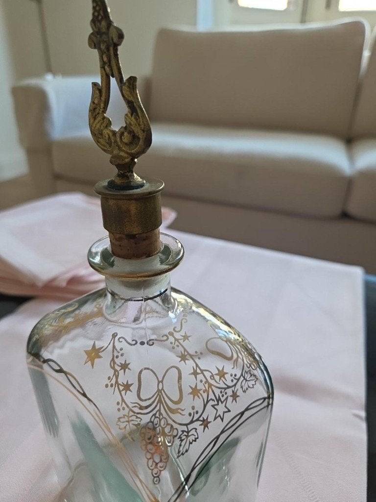 Vintage Jerez Spain likeurkaraf – verguld glas – jaren 50/60, Verzenden
