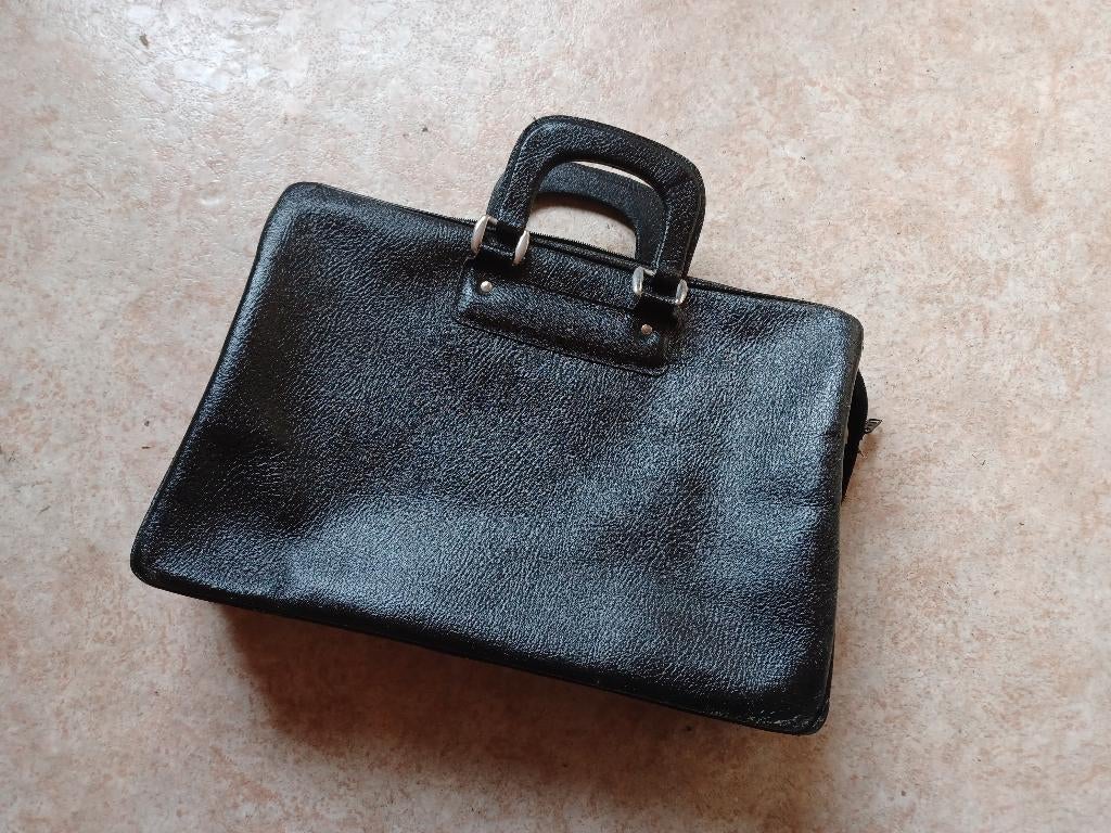 Mooie zwarte lederen tas in zeer goede staat, Ophalen, Gebruikt, Zwart, Aktetas of Boekentas