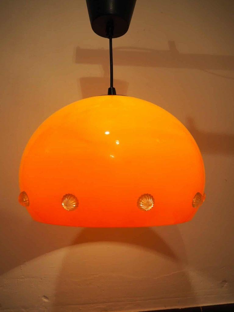 Oranje Space Age hanglamp, UFO lamp, 1970s, Huis en Inrichting, Lampen | Hanglampen, Space Age, Kunststof, Ophalen of Verzenden