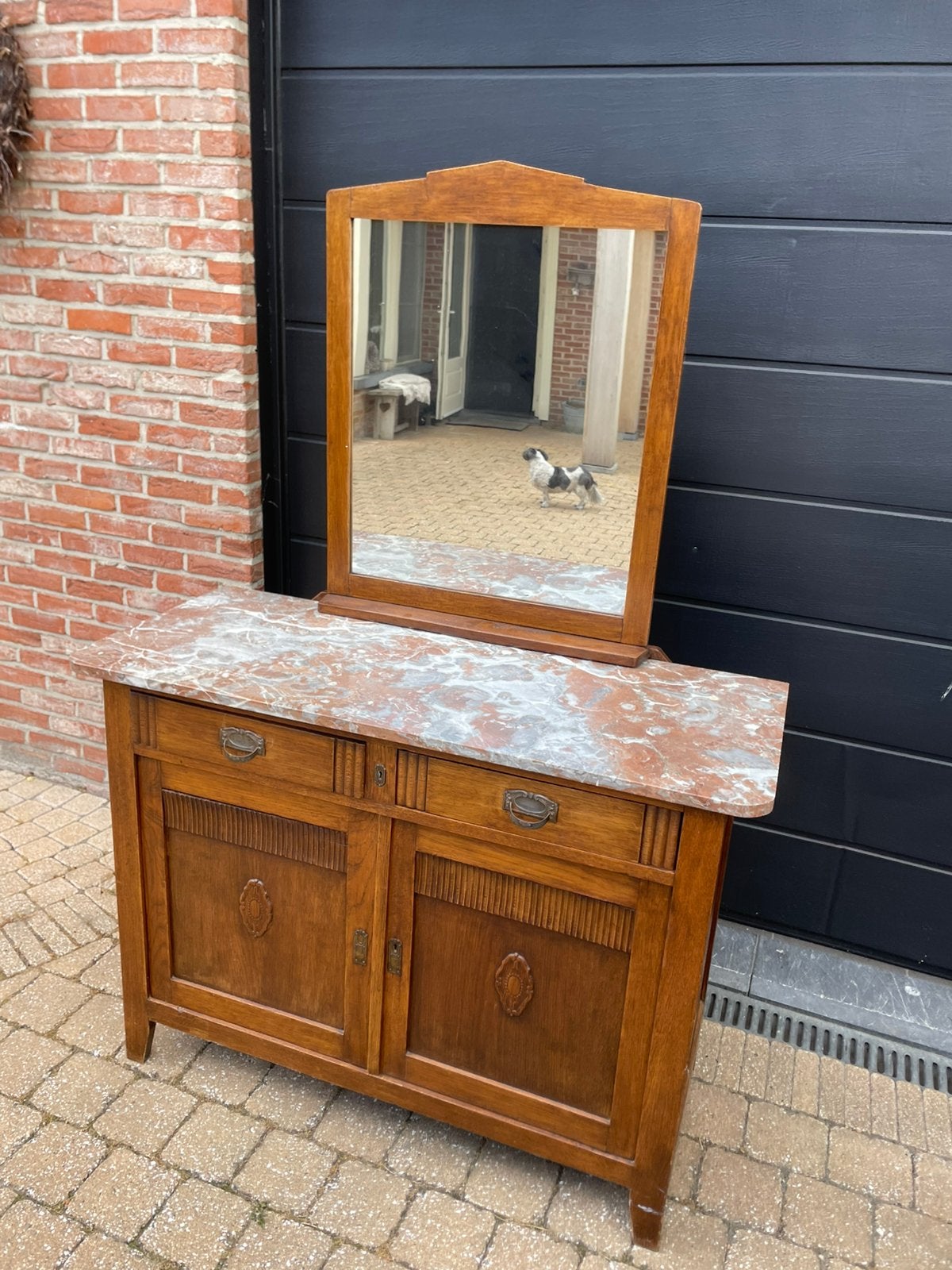 Commode met spiegel en marmeren blad, Moins de 100 cm, Enlèvement, Utilisé, Bois