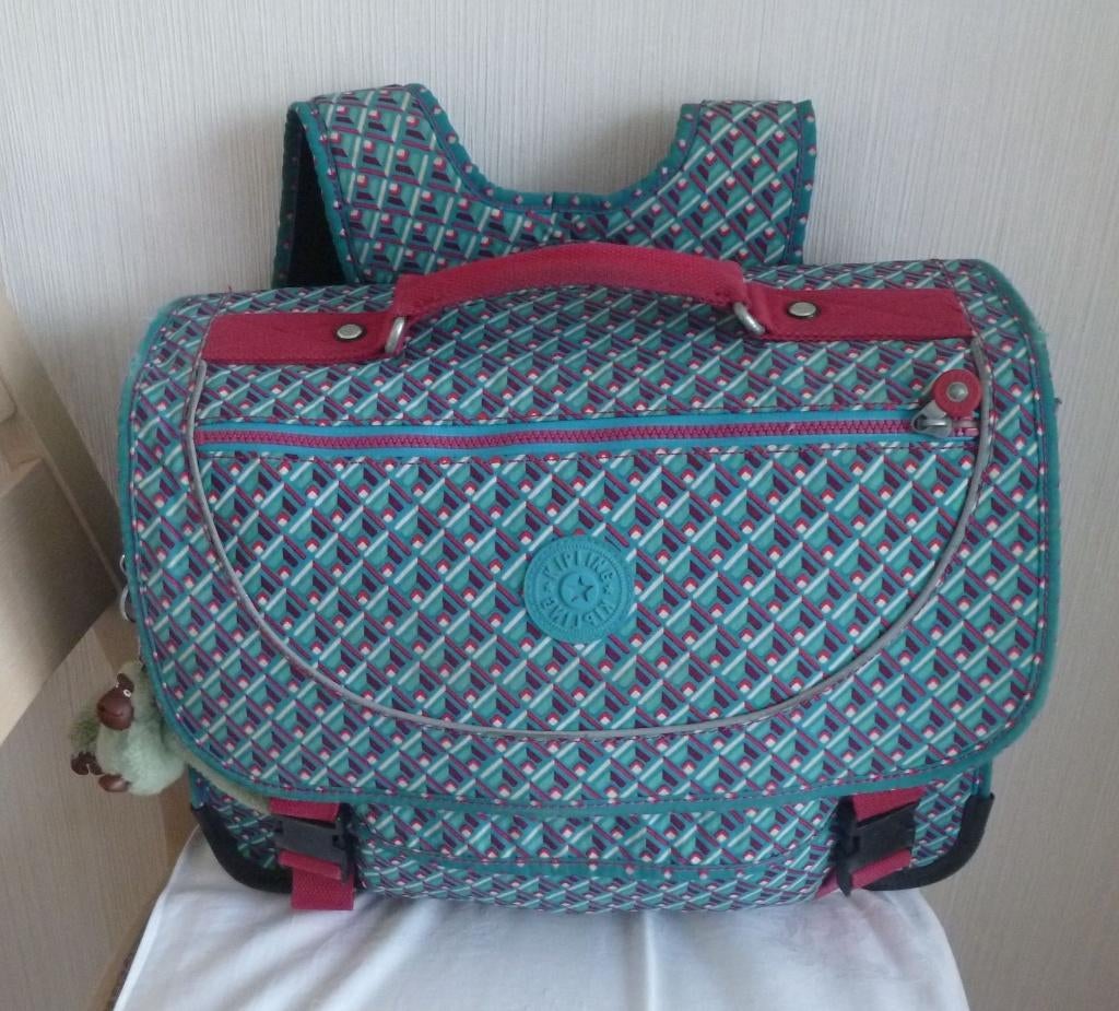 Kipling mallette 3 compartiments (6 à 12 ans) + singe, Enlèvement ou Envoi, 30 à 40 cm, Autres couleurs, Utilisé
