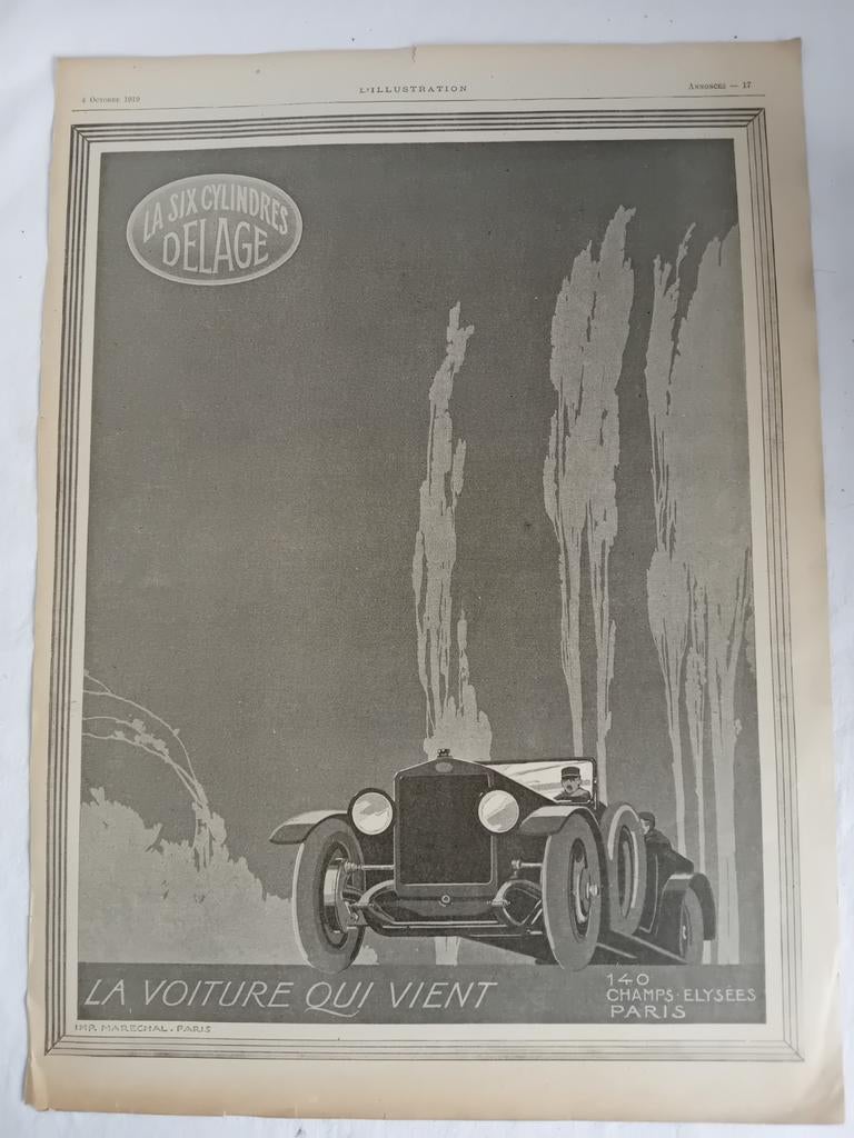 Ancienne publicité  La six cylindres Delage 1919, Enlèvement ou Envoi, Utilisé, Autres types