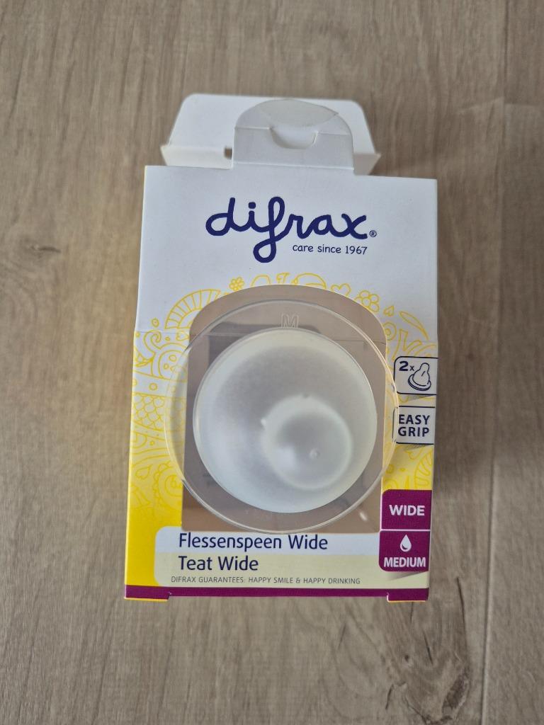 Difrax Flessenspeen (wide teat wide) (1 S + 1 M), Kinderen en Baby's, Babyvoeding en Toebehoren, Ophalen of Verzenden, Nieuw