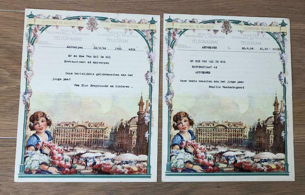 Huwelijkstelegram 22/9/1936 - J.Sentrein - Bloemenmeisje, Enlèvement ou Envoi, 1920 à 1940, Affranchie, Anvers