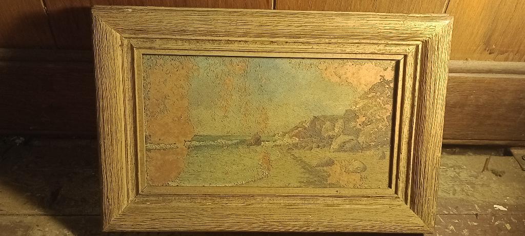 Klein oud schilderij, te restaureren, 30x19, n220, Ophalen of Verzenden