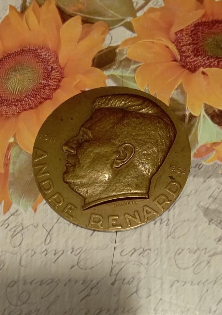 Médaille André Renard., Timbres & Monnaies, Pièces & Médailles, Enlèvement ou Envoi, Bronze