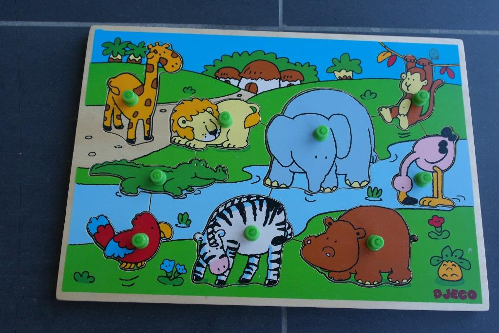 houten inlegpuzzel  jungle dieren  djeco, Ophalen of Verzenden, Zo goed als nieuw, Van hout