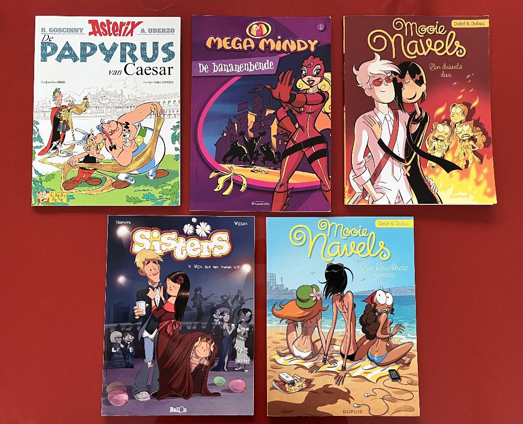 5 strips : Asterix, Mooie Navels, Sisters, Mega Mindy, Boeken, Meerdere stripboeken, Ophalen of Verzenden, Zo goed als nieuw