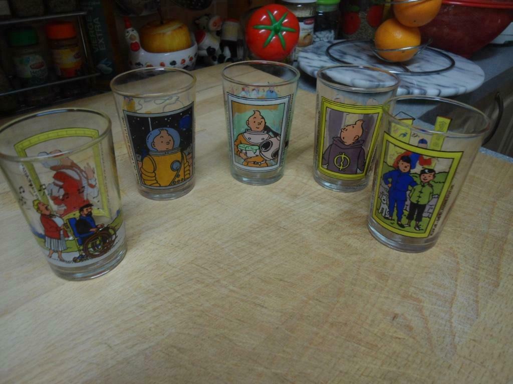 Lot de 5 Anciens Verres Tintin. Excellent état;, Verzamelen, Ophalen of Verzenden, Zo goed als nieuw, Frisdrankglas