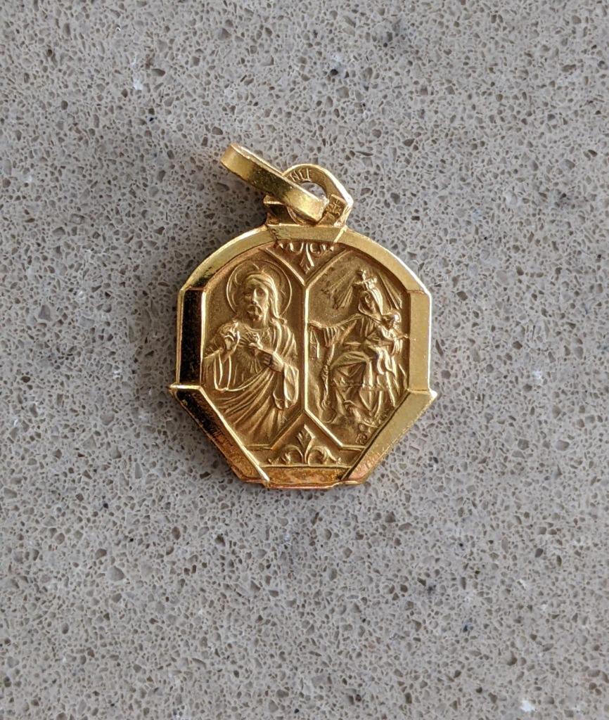 Medaillon, hanger Heilig Hart en Maagd Maria hexagonaal, Ophalen of Verzenden, Nieuw, Sieraad, Christendom | Katholiek