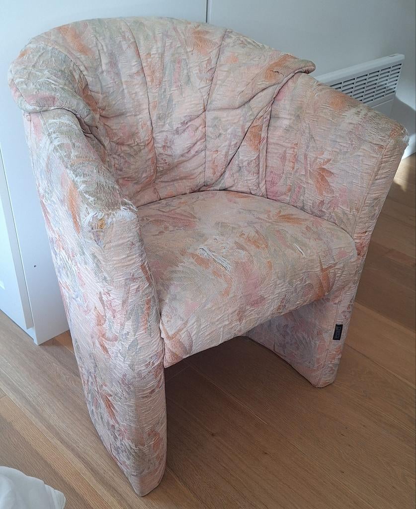 Fauteuil cabriolet en tissus vintage, Maison & Meubles, Cabriolet, Moins de 75 cm, Enlèvement, Utilisé