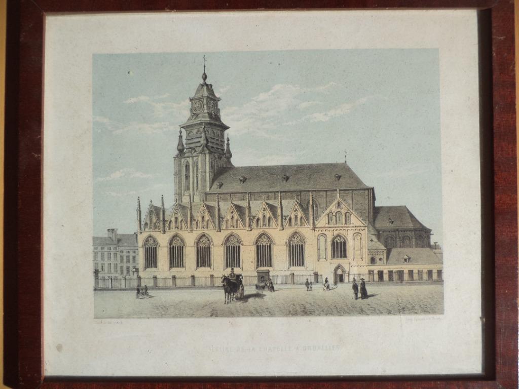 ca 1840 Église de la Chapelle BXL Litho Simoneau & Toovey, Antiquités & Art, Art | Eaux-fortes & Gravures, Enlèvement ou Envoi