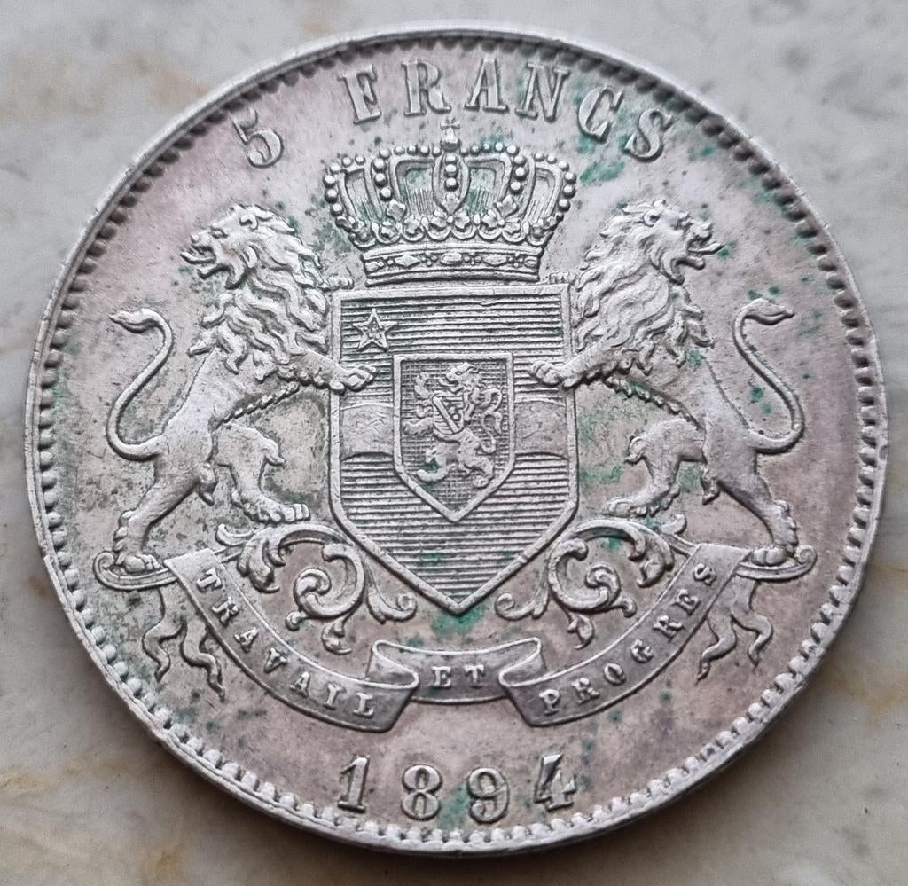 5 Francs 1894 Belgisch Congo / Leopold II, Enlèvement ou Envoi, Monnaie en vrac, Argent, Argent