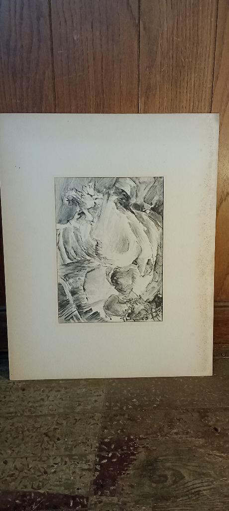 Abstracte houtskooltekening Serge Montegnies,40x50,n557, Ophalen of Verzenden, Tekening, Houtskooltekening, Gesigneerd