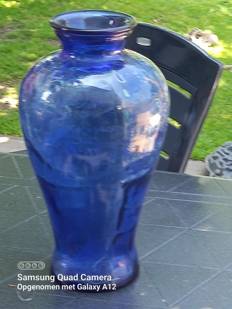 Blauwe glazen vaas, Ophalen, Gebruikt, Blauw, Glas
