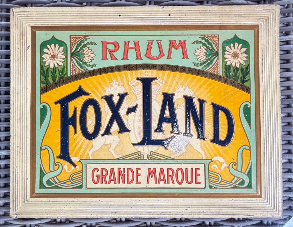 plaque Rhum FOX LAND Tôle 1910 Art nouveau, Collections, Envoi