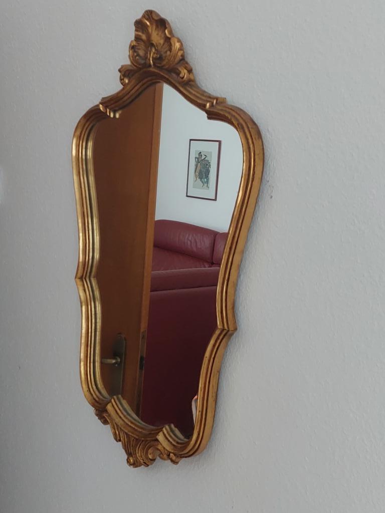 Grote vintage spiegel verguld met bladgoud, Antiek en Kunst, Ophalen, Ovaal, 50 tot 100 cm, Minder dan 100 cm