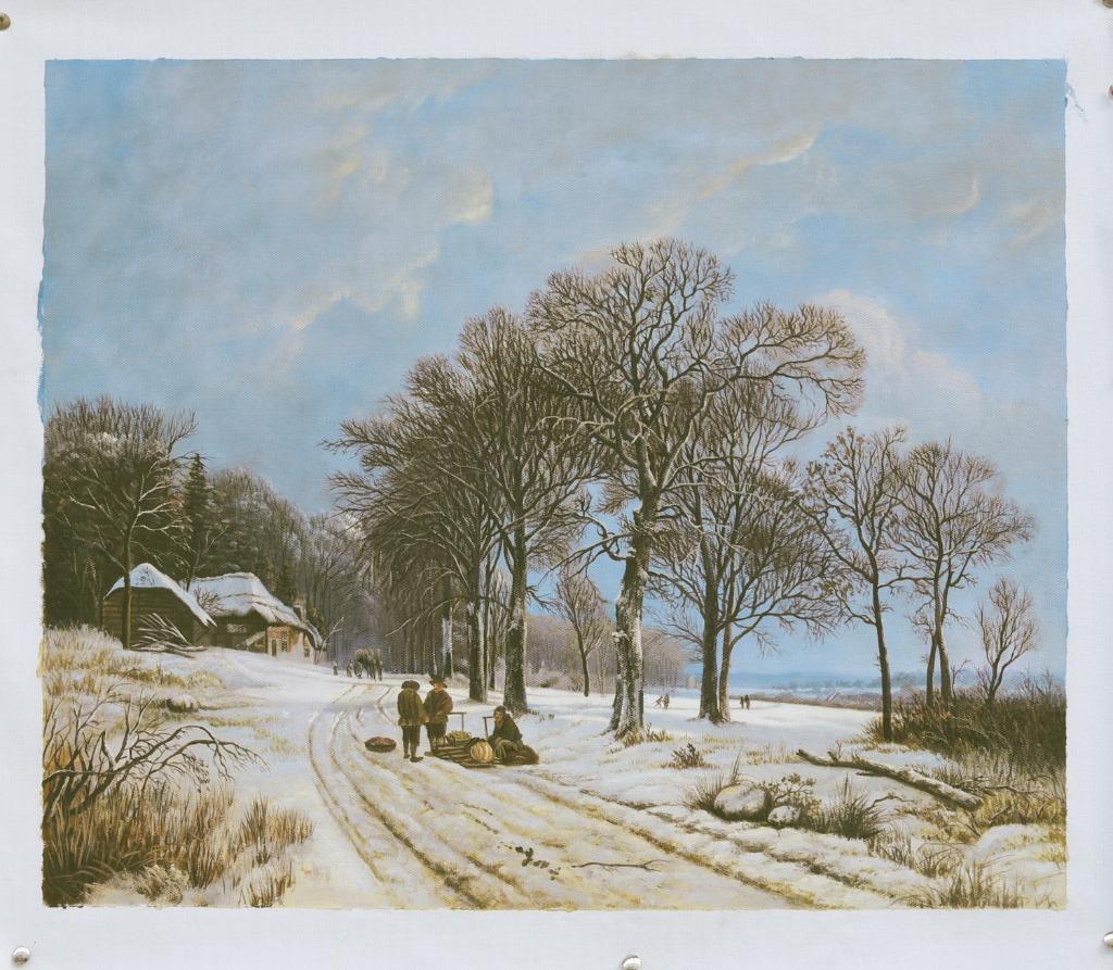 Olieverf replica B.C. Koekkoek: Winterlandschap, Antiek en Kunst, Verzenden