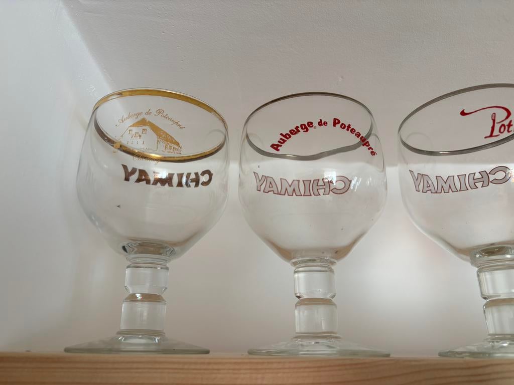 Set  13 glazen Chimay Auberge Poteaupré, Poteaupré en fête, Verzamelen, Ophalen of Verzenden, Nieuw, Bierglas