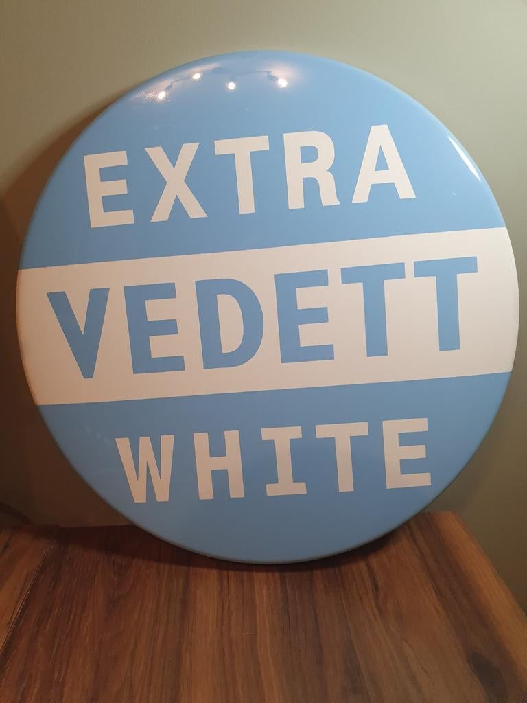 Panneau d'affichage en métal - Extra Vedett White -, Enlèvement ou Envoi, Utilisé, Panneau, Plaque ou Plaquette publicitaire, Autres marques