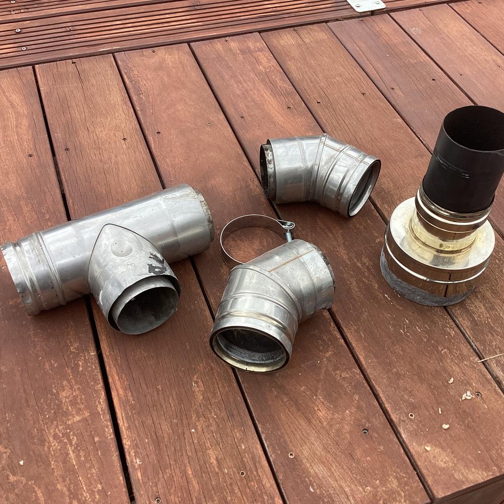 Dubbelwandige RVS kachelbuizen allerlei, Ophalen, Overige materialen, Bochten, Gebruikt