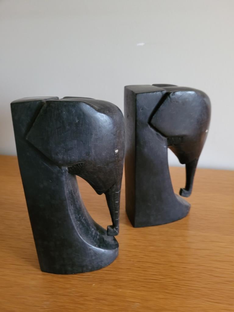 Serre-livres éléphants en ébène, yeux réalisés en os, Maison & Meubles, Enlèvement, Comme neuf