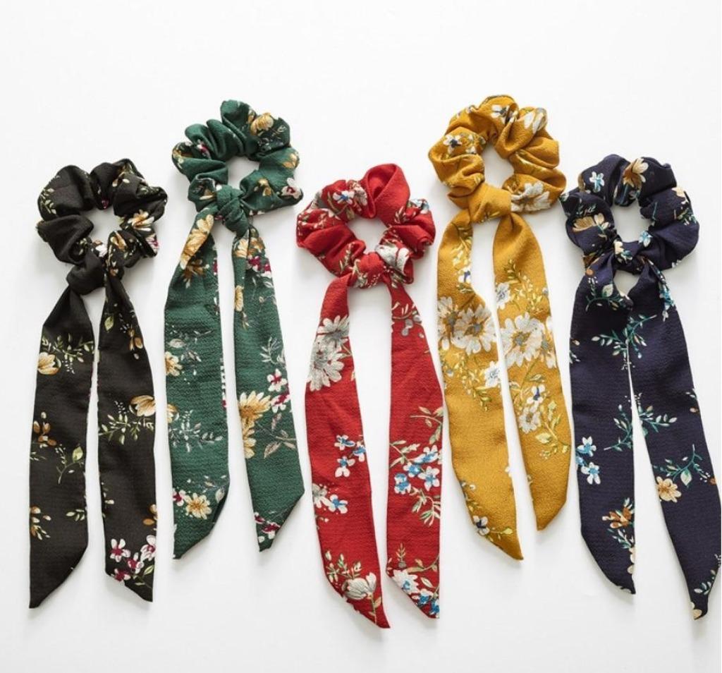 Vintage scrunchies bloemenprint met lint/strik - NIEUW!!!, Ophalen of Verzenden, Nieuw