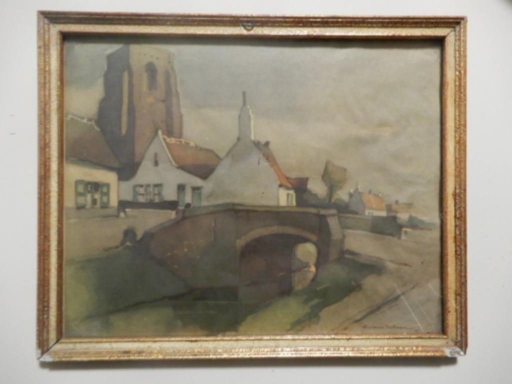 Aquarel Herman Verbaere, zicht op  Lissewege, Enlèvement ou Envoi